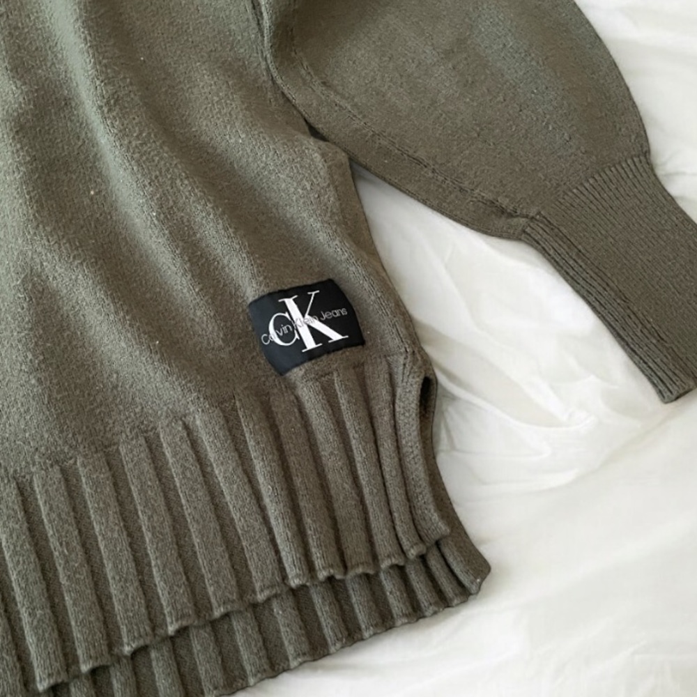 Calvin Klein olive green knit hoodie sweater - Picture 3 of 5